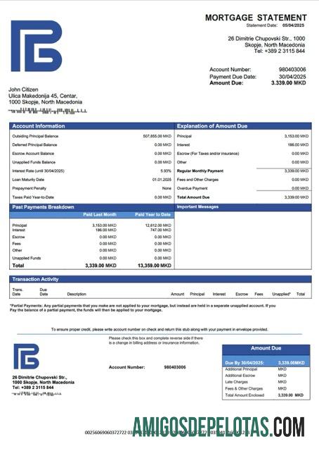 realista Banco de Desenvolvimento da Macedônia do Norte da Macedônia do Norte Declaração de hipoteca modelo Word e PDF